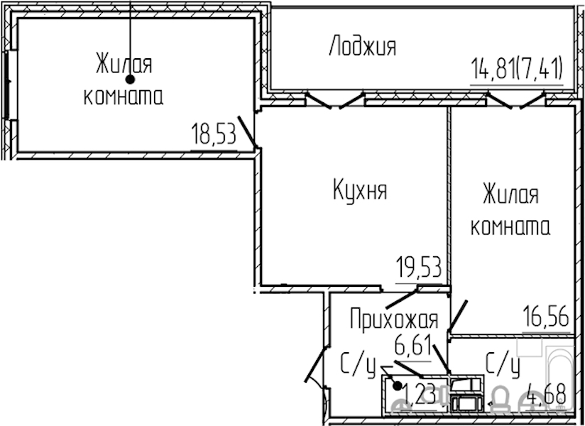 2-комнатная квартира 74.55 м², 7/8 эт., ЖК «SERTOLOVO PARK»